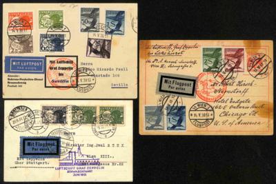 Österr. Zeppelin 1930 Südamerika-Fahrt: Österreich Zubringer bis Sevilla, - Stamps and postcards