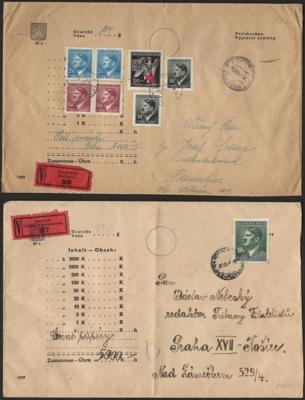 Poststück - Böhmen u. Mähren 6 Wertbriefe 1942/45 aus Biechewitz, - Známky a pohlednice