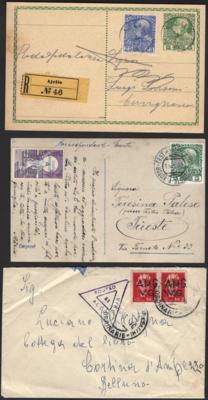 Poststück/Briefstück - Österr./Italien - Partie Abstempelungen entlang der Adria-Küste aus ca. 1880/1952, - Briefmarken und Ansichtskarten