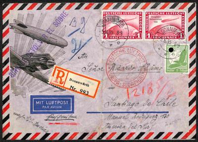 Poststück - Dt. Reich Flugpost 1935 Reko-Luftpostbrief nach SANTIAGO DE CHILE frankiert mit 2 Stk 1RM Chicagofahrt, - Známky a pohlednice