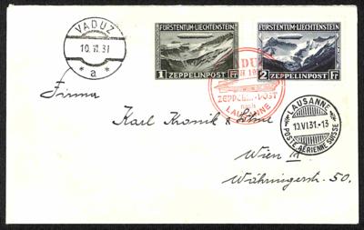 Poststück - Liechtenstein Zeppelin 1931 Zeppelinbrief mit 1Fr+2Fr Sonderstempel VADUZ, - Stamps and postcards