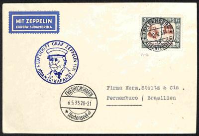 Poststück - Liechtenstein Zeppelin 1933 1. Südamerika-Fahrt Liechtenstein Zuleitung Brief mit Mi.107B nach Pernambuco, - Francobolli e cartoline