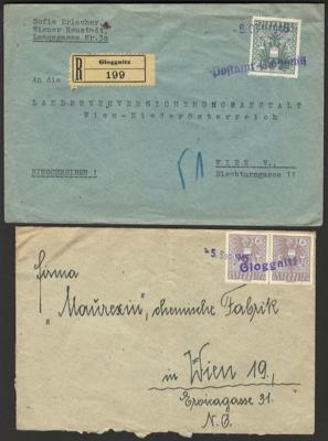 Poststück - Österr. 1945 - Stempelprovisorium von GLOGGNITZ in 3 versch. Varianten auf 3 Briefen und auf Aufgabeschein, - Briefmarken und Ansichtskarten