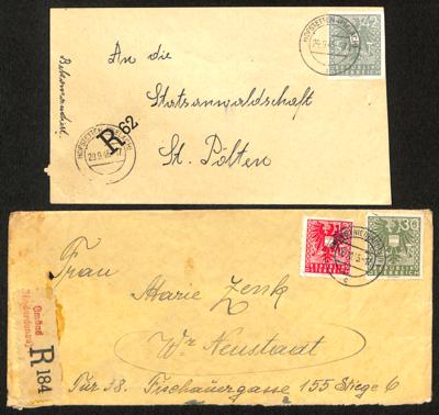 Poststück - Österr. 1945 - Wappenausg.- Rekobrief ab Hofstetten/Pielach sowie ab Gmünd 1, - Stamps and postcards