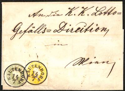 Poststück - Österr. Ausg. 1860/61 - Einkreisstempel "KAUTENDORF 14/7", - Briefmarken und Ansichtskarten