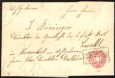 Poststück - Österr. Ausg. 1863 - Fahnenstempel von PERCHTOLDSDORF auf Faltbrief mit 5 Kr. 1863 nach Zwettl aus 1866, - Francobolli e cartoline