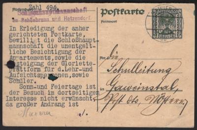 Poststück - Österr. I. Rep. - 12 1/2 Kronen - Ganzsachenkarte OHNE ZUFRANKATUR von Wien nach Gaweinsthal vom 22.7. 1922, - Známky a pohlednice