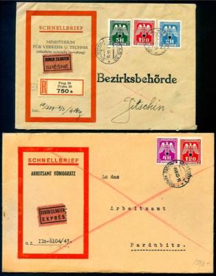 Poststück - Protektorat 1942/44 3 verschied. Schnellbriefe, - Stamps and postcards