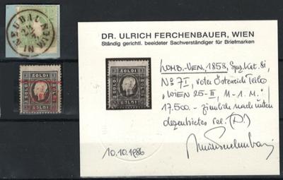 .Briefstück/gestempelt - Lombardei Nr. 7I mit rotem Österr. Teilstempel "WIEN 25-III, - Briefmarken und Ansichtskarten