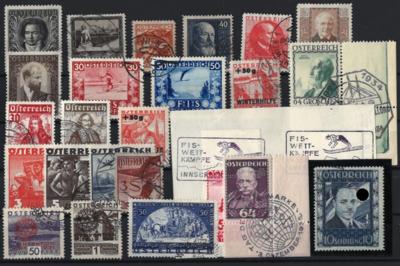 .Briefstück/gestempelt - Österr. - Sammlung I. Rep. u.a. mit Rotarier - FIS I/II - 10S DOLLFUSS - WIPA glatt etc., - Stamps and postcards