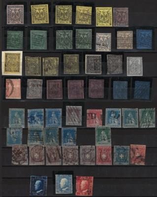 */(*)/Briefstück/gestempelt - Partie Modena - Parma - Toskana - Romagna - Neapel - Sizilien u. Sardinien auf 5 gr. Steckkarten, - Stamps and postcards