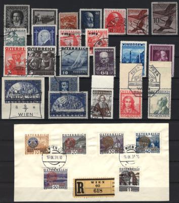 .Briefstück/gestempelt - Sammlung Österr. I. Rep. u.a. mit Rotarier - WIPA Faser und glatt etc., - Stamps and postcards