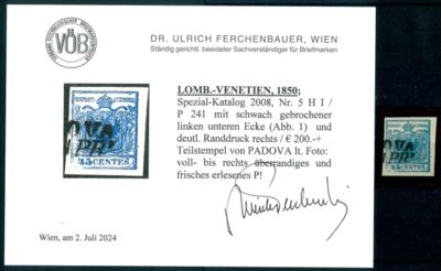 .Briefstück - Lombardei - Venetien Nr. 5 H I - gebrochene Ecke und deutl. Randdruck rechts, - Briefmarken und Ansichtskarten