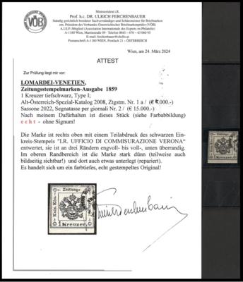 .Briefstück - Lombardei - Zeitungsstempelm. Nr. 1a Type I tiefschwarz, - Stamps and postcards