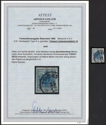 .Briefstück - Österr. Nr. 5 H IIIa graublau mit Tokayer Liniendurchstich, - Známky a pohlednice