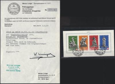 .Briefstück - Schweiz Bl. Nr. 5 (Pro Patria 1940) mit Stempel vom 1. VERWENDUNGSTAG. sign. mit Prüfungsattest Liniger, - Briefmarken und Ansichtskarten