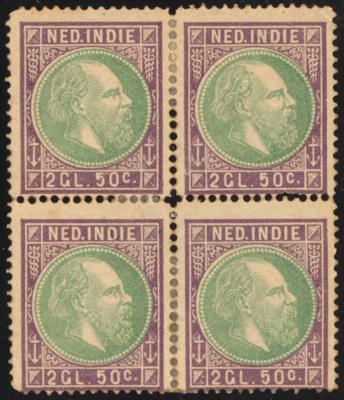 * - Niederl. Indien Nr. 16 x (2.50 Gld.) im Viererblock Zähnung tls. angetrennt, - Stamps and postcards