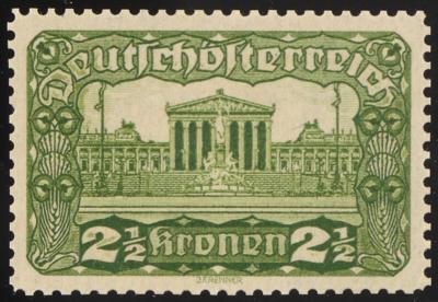 (*) - Österr. 1919 - 2 1/2 Kronen Parlament Farbprobe in Hellgrün in Linienzhg. 12 1/2,(ANK. Nr. 285 P), - Briefmarken und Ansichtskarten