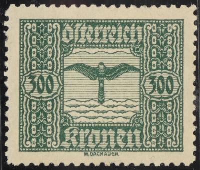 ** - Österr. 1922 - 300 Kronen Kreßflug Farbprobe in Graugrün, - Známky a pohlednice