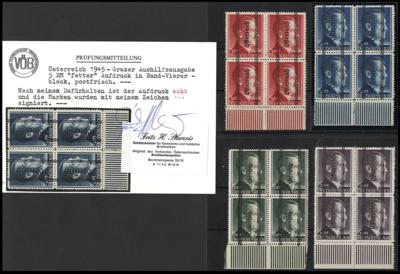 ** - Österr. 1945 - Grazer Markwerte FETT im Viererblock vom Bogenunterrand, - Stamps and postcards