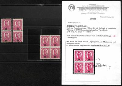 ** - Österr. Feldpost WK I - Ausg. für Rumänien - div. Werte aus nr. I/XIII in Einheiten, - Briefmarken und Ansichtskarten