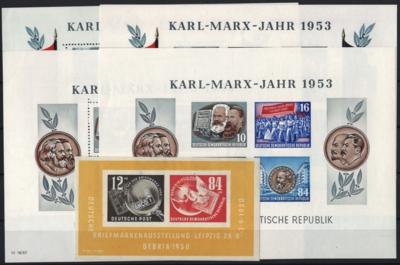 ** - Sammlung DDR 1949/1962 u.a. mit MARX - Blöcken, - Stamps and postcards