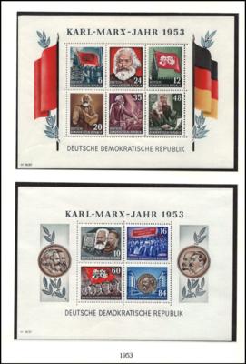 ** - Sammlung DDR 1949/62 mit MARX - BLÖCKEN und Dienstm., - Stamps and postcards