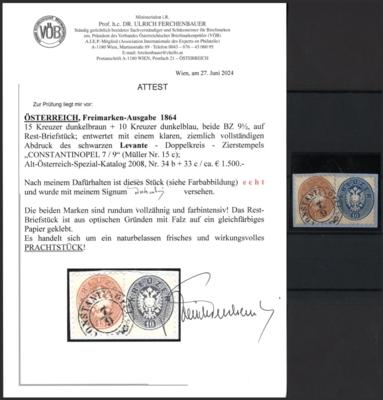 gestempelt - Österr. Nr. 33 + 34 auf - Briefmarken und Ansichtskarten