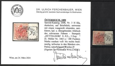 gestempelt - Österr. Nr. 3H type IIIa dunkelrot auf gestempelt mit einem waagrecht sitzenden, - Briefmarken und Ansichtskarten