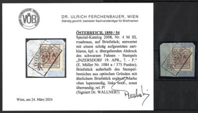 gestempelt - Österr. Nr. 4M Type III rosabraun auf Briefstück, - Briefmarken und Ansichtskarten