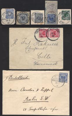 gestempelt/Poststück - Dt. Post in China Vor- und Mitläufer: 2 Briefe aus SHANGHAI bzw. TSINTANFORT und 5 Briefstücke, - Stamps and postcards