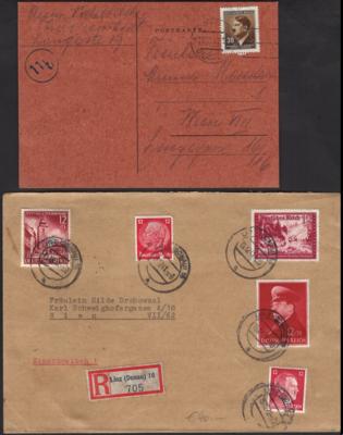 Poststück/gestempelt - Partie Poststücke meist D.Reich u.a. mit Paket - Bestätigungskarte aus Theresienstadt, - Stamps and postcards