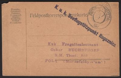 Poststück - Österr. Feldpost WK I - Feldpostkarte mit seltenem Truppenstempel "K. u. k. Seeflugstützpunkt Rogoznica", - Briefmarken und Ansichtskarten