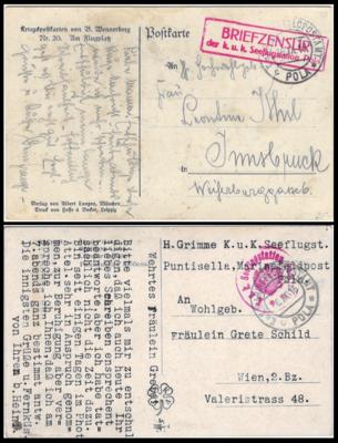 Poststück - Österr. Feldpost WK I - Kl. Partie zum Thema Seeflieger u.a. mit Rekobrief des Seefliegerkorps aus 1918, - Briefmarken und Ansichtskarten