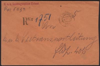 Poststück - Österr. Feldpost WK I - Seltener Rekobrief der "K. u. k. Seeflugstation Triest" über Fedlpostamt 333 aus 1917, - Briefmarken und Ansichtskarten