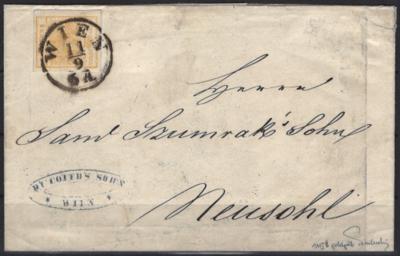 Poststück - Österr. Nr. 1 M Ib goldgelb auf Drucksachenhülle von Wien nach Neusohl aus 1855, - Briefmarken und Ansichtskarten