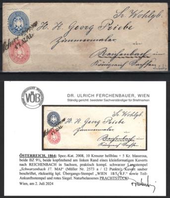 Poststück - Österr. Nr. 32 + 33 auf Kuuvert nach Reichenbach in Sachsen, - Briefmarken und Ansichtskarten