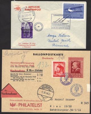 Poststück - Österr. - Partie Ballon- u. Raketenpost, - Briefmarken und Ansichtskarten