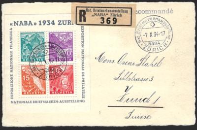 Poststück - Schweiz - Block Nr. 1 (NABA) mit - Briefmarken und Ansichtskarten