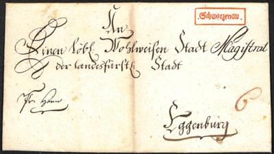 Poststück - Vorphila NÖ - ". Schwarzenau." - Kastenstempel in Rot auf Faltbrief nach Eggenburg aus 1785, - Briefmarken und Ansichtskarten