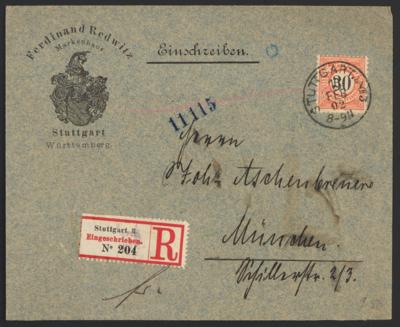 Poststück - Würrtemberg Nr. 61 (30 Pfg.) - Einzelfrankatur auf Rekobrief nach München, - Francobolli e cartoline