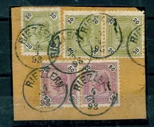 Briefstück - Österr. Nr. 63 (3) + 66 (2) auf - Známky