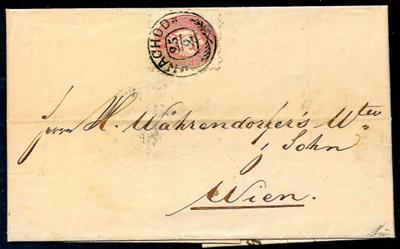 Briefstück/Poststück - Österr. Nr. 11Iay mit roter Rautenentwertung von Wien auf Briefstück, - Stamps