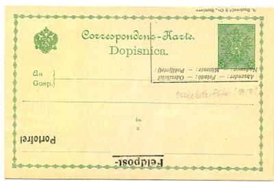 Poststück - Bosnien 1900 - 5 h Korrespondenskarte m. verkehrtem Aufdruck Feldpost- Portofrei ungebraucht, - Francobolli