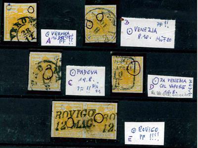 gestempelt - Kl. Partie Plattenfehler Lombardei Venetien auf Nr. 1, - Stamps