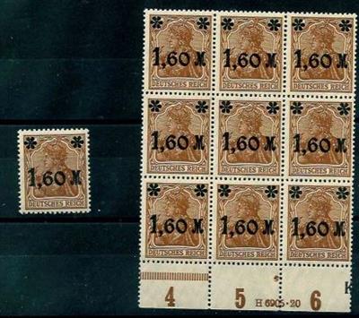 ** - D.Reich Nr. 154 I a (Inflation 1921) mit Urdruck HAN H6905.20 im Neunerblock, - Známky