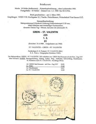 Österr. Sammlung Bahnpost der Linie Grein-St. Valentin aus Monarchie und I. Rep., - Francobolli
