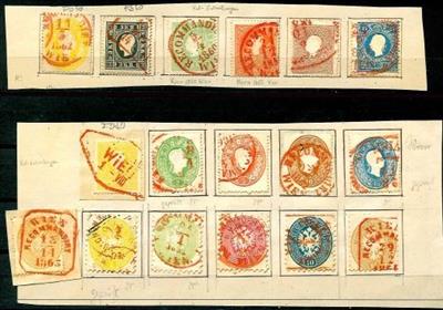 gestempelt - Österr. Rotstempel auf den Ausg. 1858/1864, - Briefmarken
