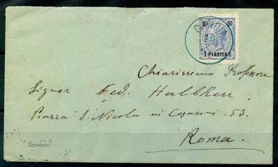 Öst. Post in  d. Levante - Nr. 23 auf Kuvert Candia (Blaustempel) nach Rom, - Briefmarken