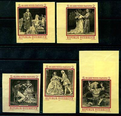 (*) - Österr. Nr. 1324PU/31PU (100 Jahre Staatsoper als Einzelwerte auf Andruckpapier ohne Golddruck), - Briefmarken